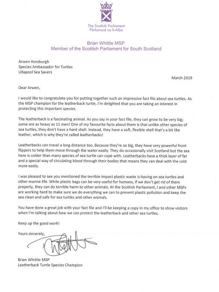 Brian Whittle MSP Letter
